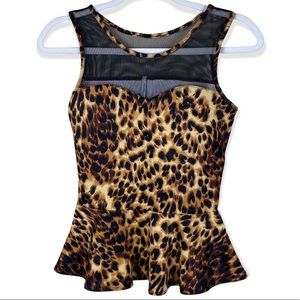 Sensational Collection Size XS Peplum Leopard Sleeveless Dressy Top